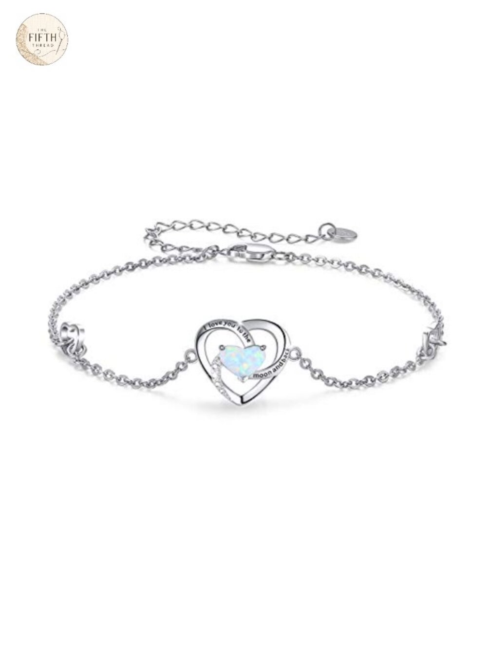 925 Sterling Silver Heart Bracelet I Love You to The Moon and Back with Opal &